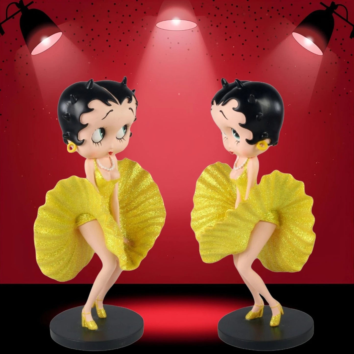 NEW BETTY BOOP COOL BREEZE YELLOW GLITTER FIGURINE 32CM VINTAGE ORNAMENT GIFT UK STOCK