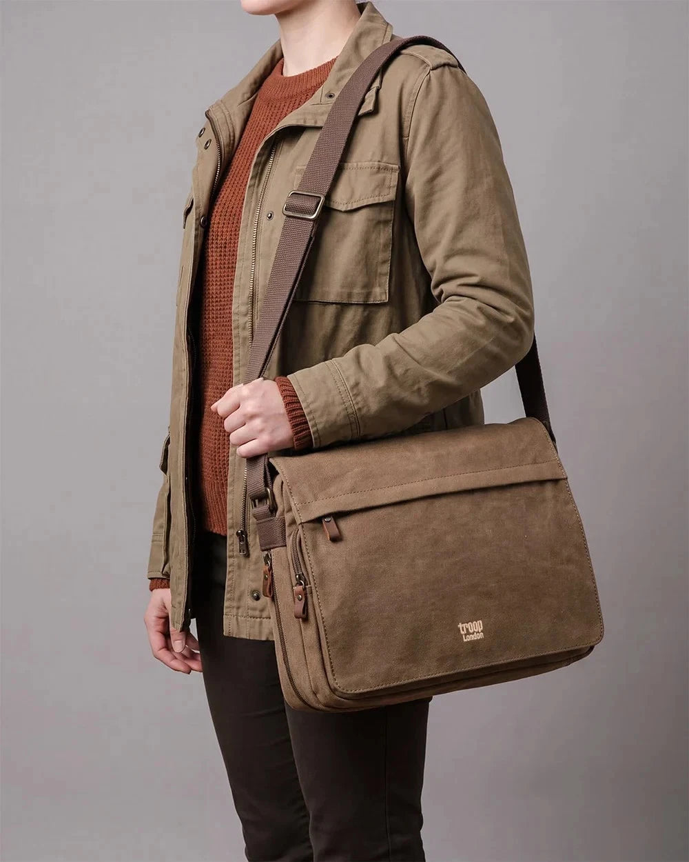 TROOP LONDON TRP0241 CLASSIC CANVAS CROSSBODY SHOULDER BAG WORK MESSENGER UNISEX