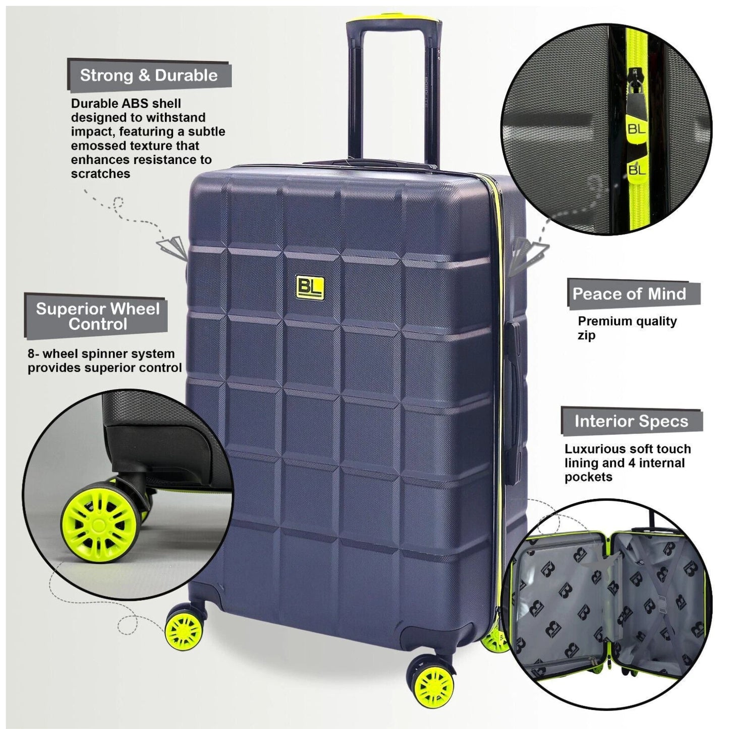 CABIN LARGE LIGHTWEIGHT ABS HARD SHELL SUITCASE 4 WHEEL SPIN TRAVEL LUGGAGE BAG UK STOCK