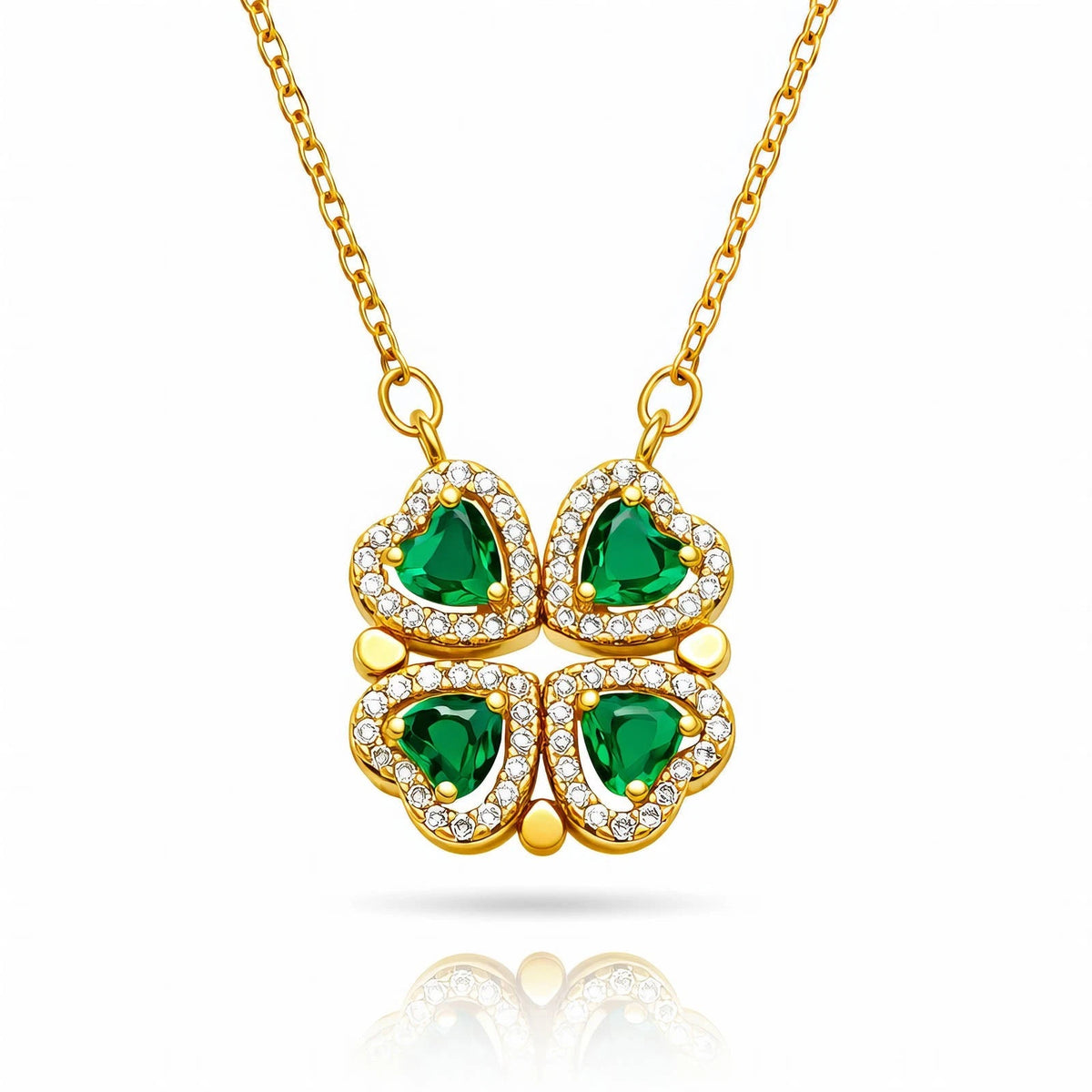 18K GOLD PLATED TITANIUM STEEL GREEN CLOVER CZ PENDANT NECKLACE WATERPROOF GIFT