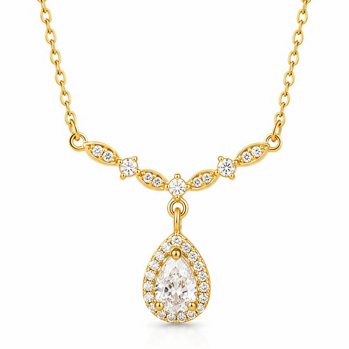 18K GOLD PLATED TITANIUM STEEL TEARDROP PENDANT NECKLACE WATERPROOF HER GIFT UK