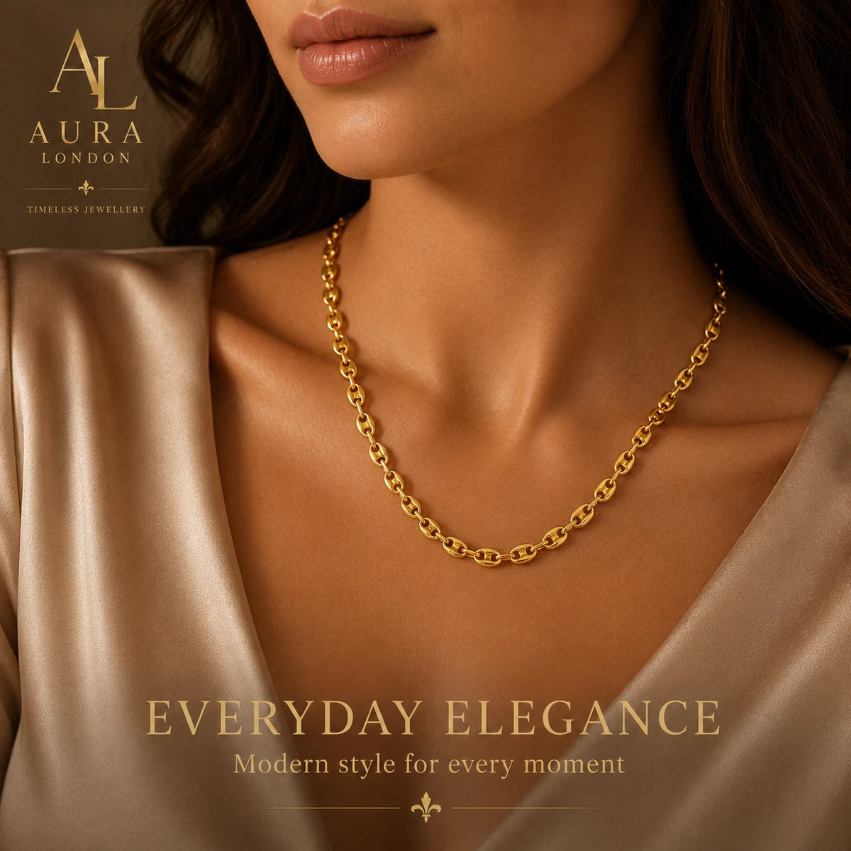 18K GOLD PLATED TITANIUM STEEL LADIES STATEMENT LINK CHAIN NECKLACE WATERPROOF