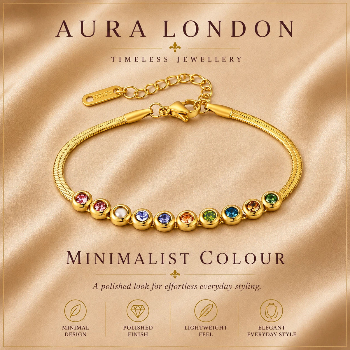 18K GOLD PLATED TITANIUM STEEL LADIES MULTICOLOUR CZ BRACELET ADJUSTABLE GIFT UK