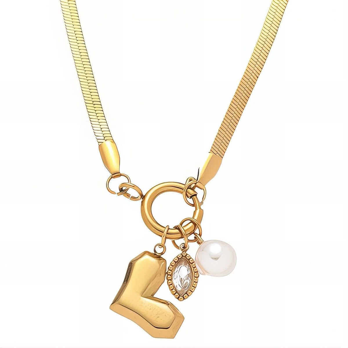 18K GOLD PLATED TITANIUM STEEL PEARL CHARM NECKLACE WATERPROOF HYPOALLERGENIC UK