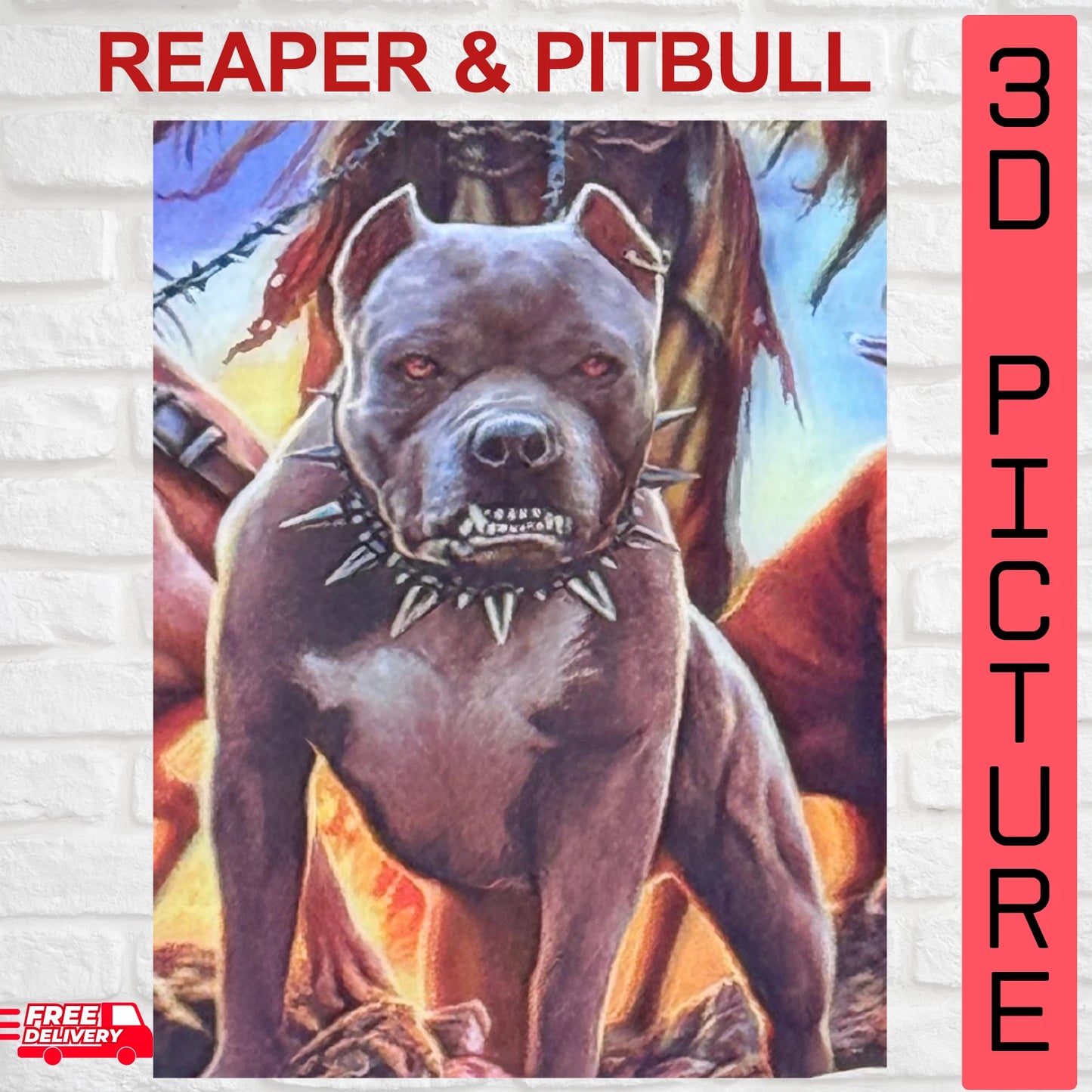 REAPER & PITBULLS - GOTHIC 3D LIMITED EDITION FRAMED PICTURE WALL ART - UK STOCK