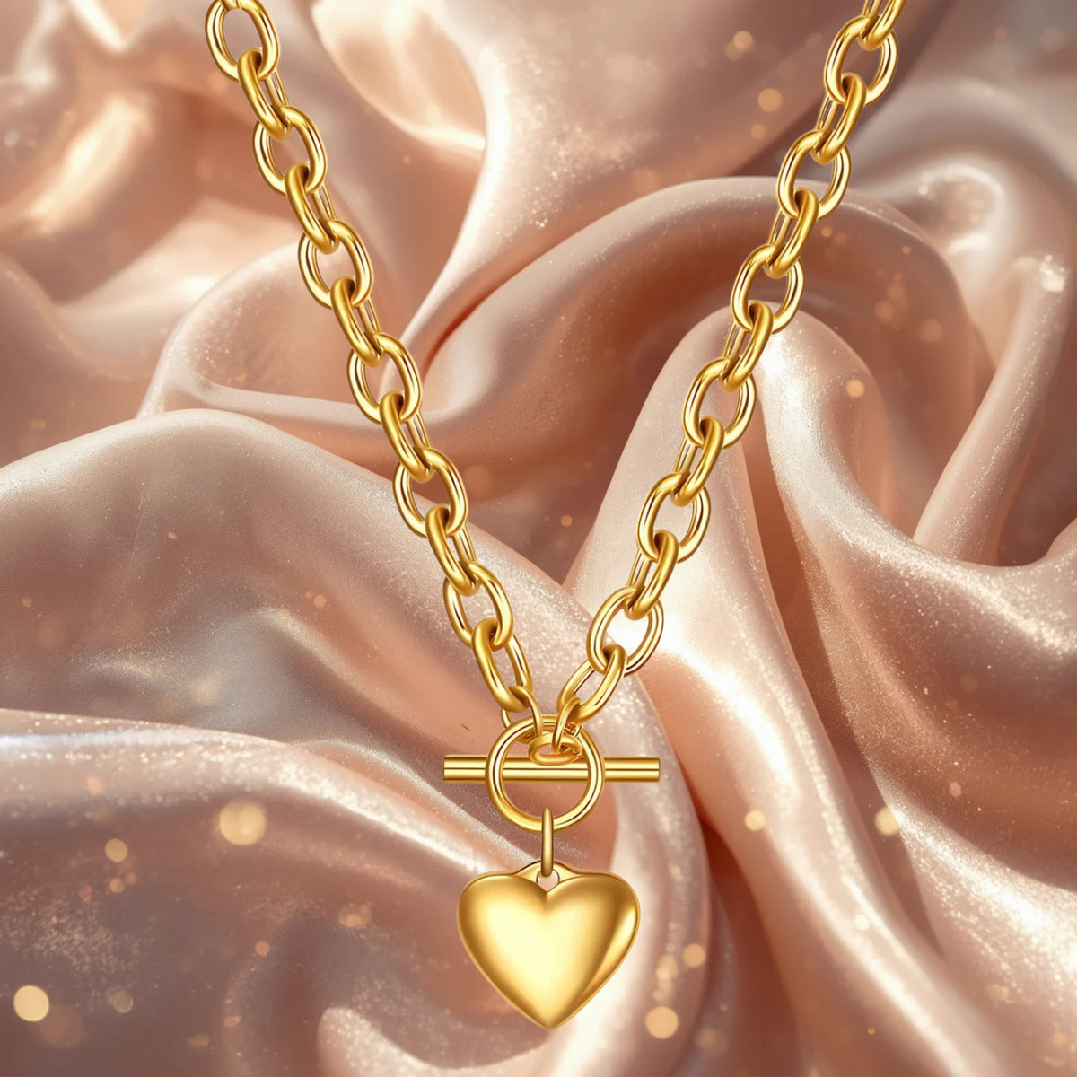 18K GOLD PLATED TITANIUM STEEL HEART PENDANT TOGGLE NECKLACE LADIES GIRLS GIFTUK