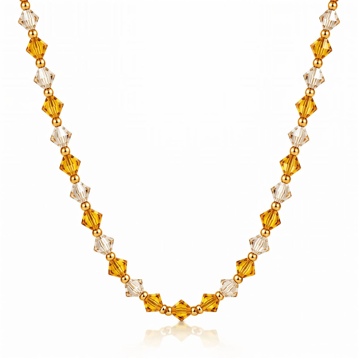 18K GOLD PLATED TITANIUM STEEL AMBER CLEAR BEADED NECKLACE WATERPROOF LADIES UK