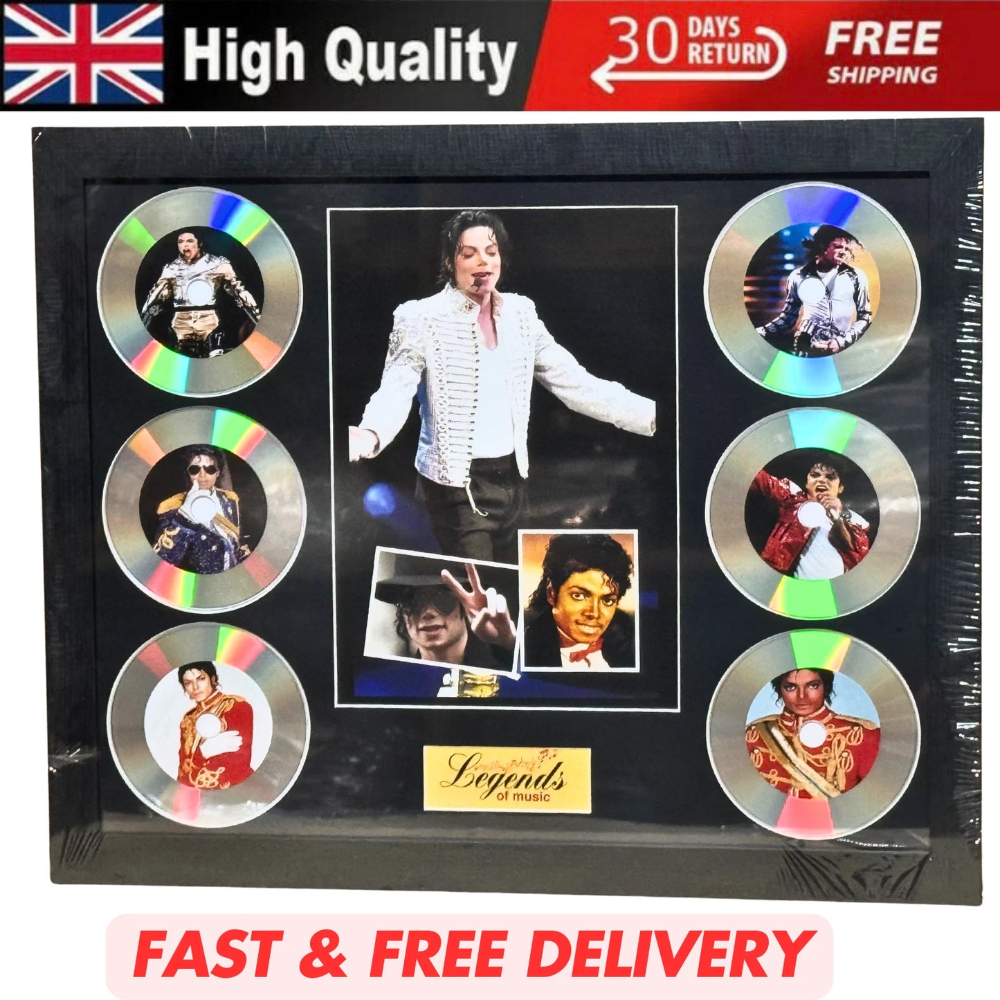 MICHAEL JACKSON MEMORABILIA FRAMED PICTURE PRESENTATION DISC SET MUSIC LEGENDS UK STOCK