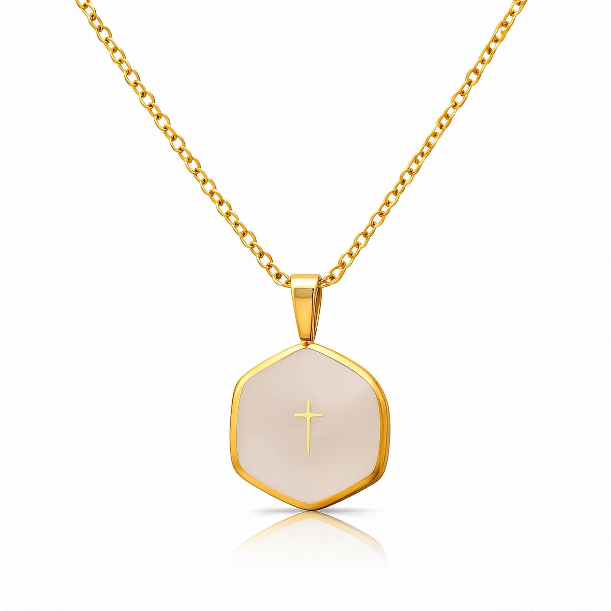 18K GOLD PLATED TITANIUM STEEL CROSS NECKLACE PVD GOLD PLATED ENAMEL WATERPROOF