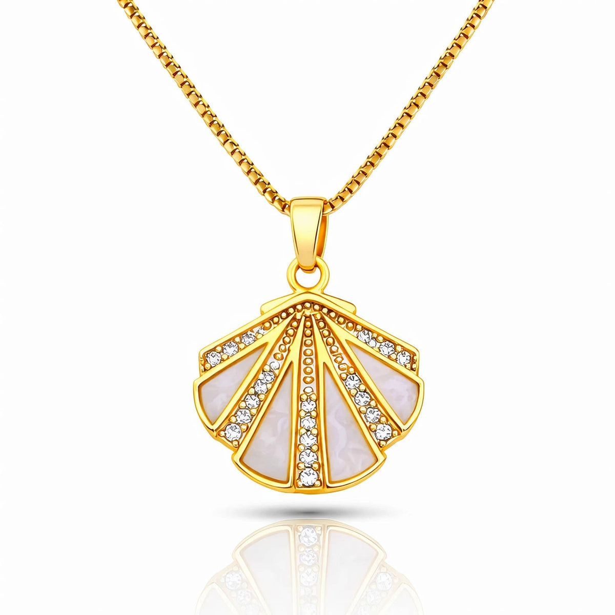 18K GOLD PLATED TITANIUM STEEL LADIES SHELL CZ PENDANT NECKLACE WATERPROOF GIFT