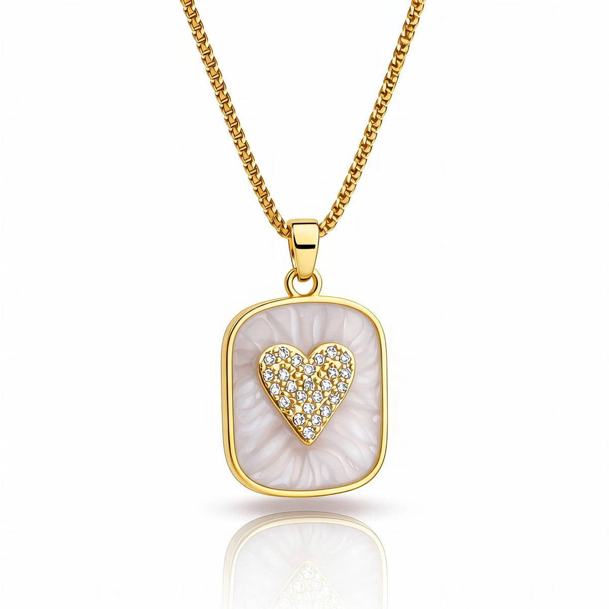 18K GOLD PLATED TITANIUM STEEL ENAMEL HEART PENDANT CZ NECKLACE WATERPROOF GIFT