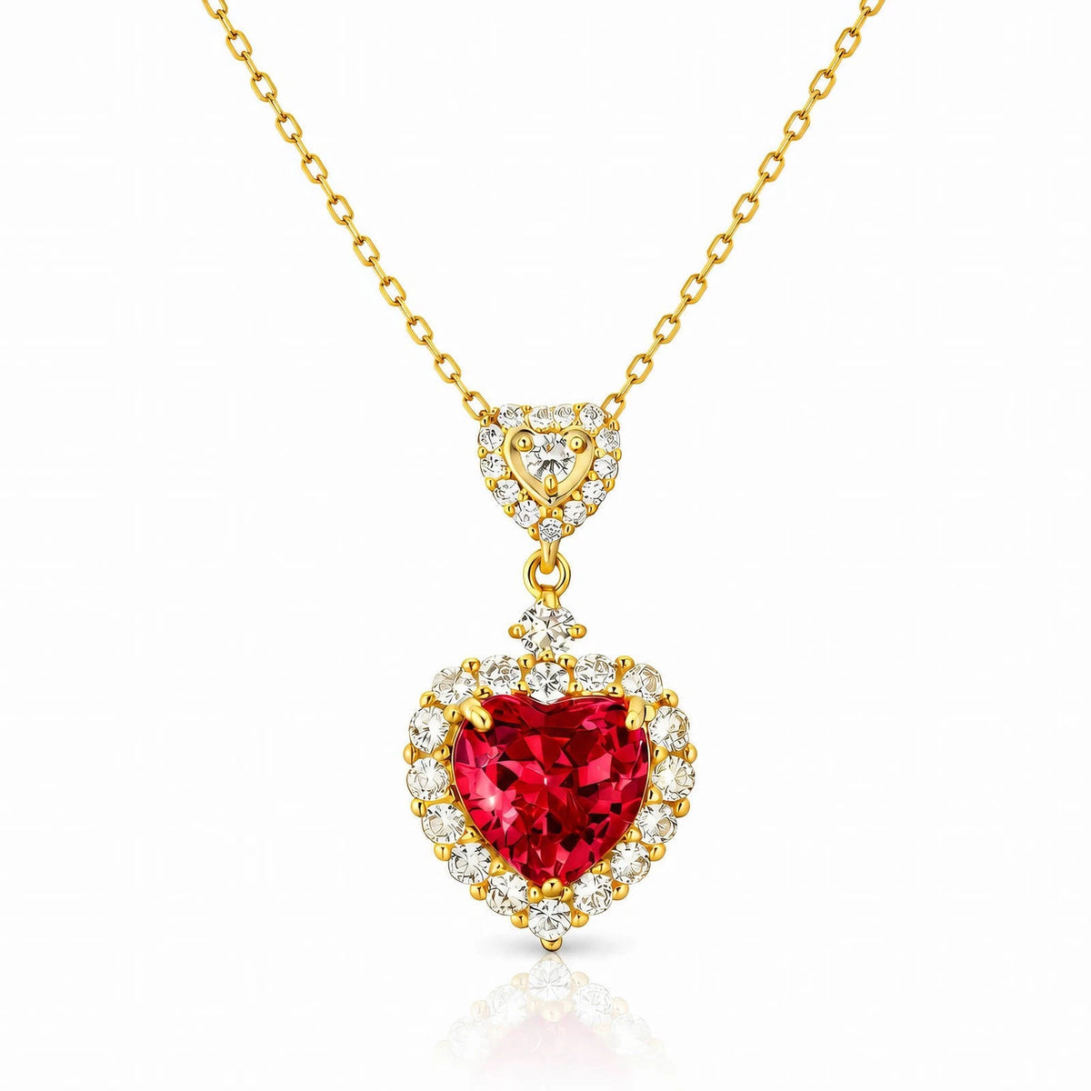 18K GOLD PLATED TITANIUM STEEL LADIES HEART CZ NECKLACE WATERPROOF ROMANTIC GIFT