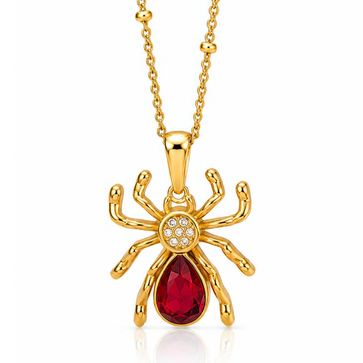 18K GOLD PLATED TITANIUM STEEL RED SPIDER NECKLACE WATERPROOF STATEMENT PENDANT