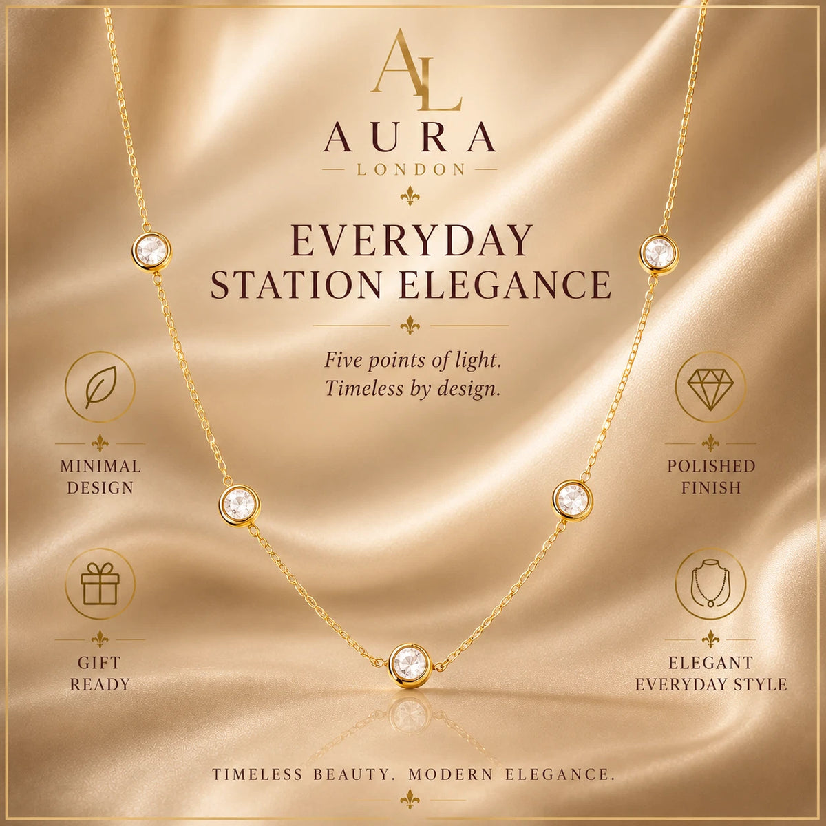 18K GOLD PLATED STAINLESS STEEL IMITATION PEARL STATION NECKLACE LADIES GIFT UK