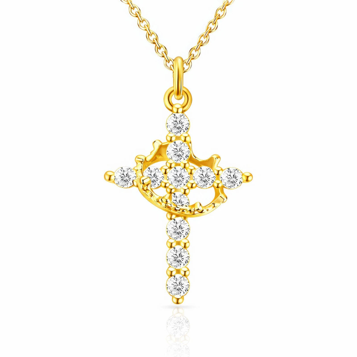 18K GOLD PLATED TITANIUM STEEL CROSS CZ NECKLACE PVD GOLD PLATED WATERPROOF GIFT