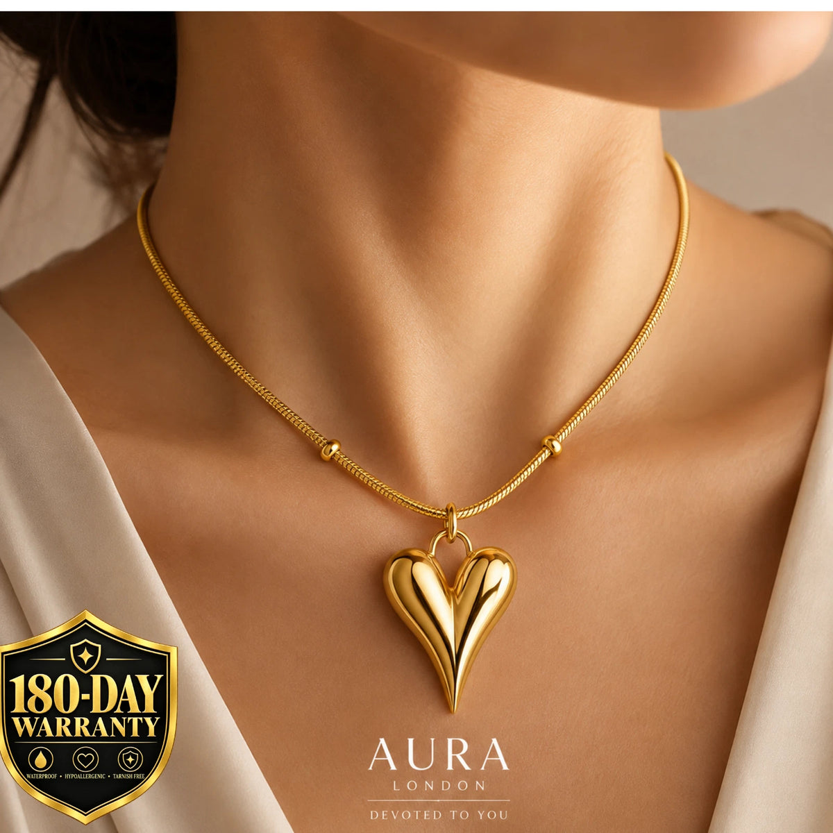 18K GOLD PLATED TITANIUM STEEL HEART NECKLACE PVD WATERPROOF GIFT GIRL HER UK