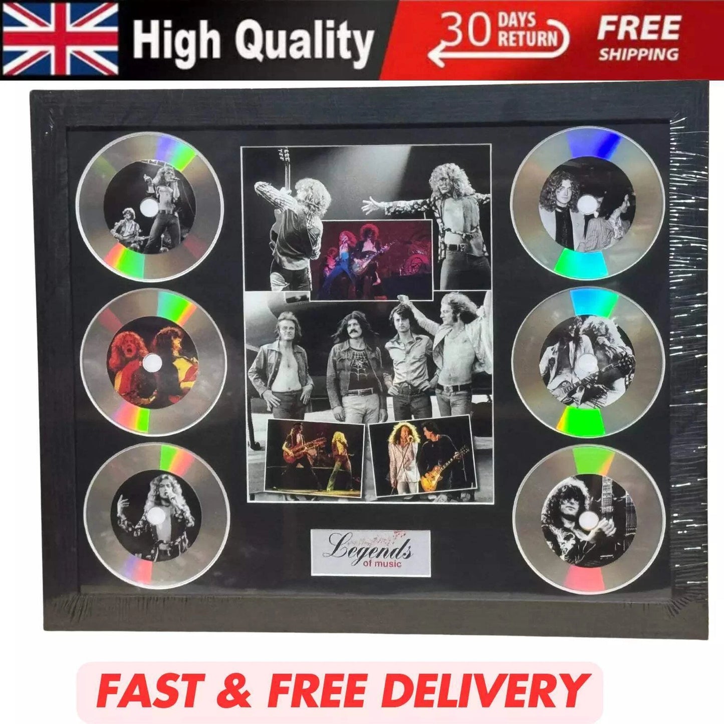 LED ZEPPELIN MEMORABILIA FRAMED PICTURE PRESENTATION DISC SET LEGENDS MUSIC UK