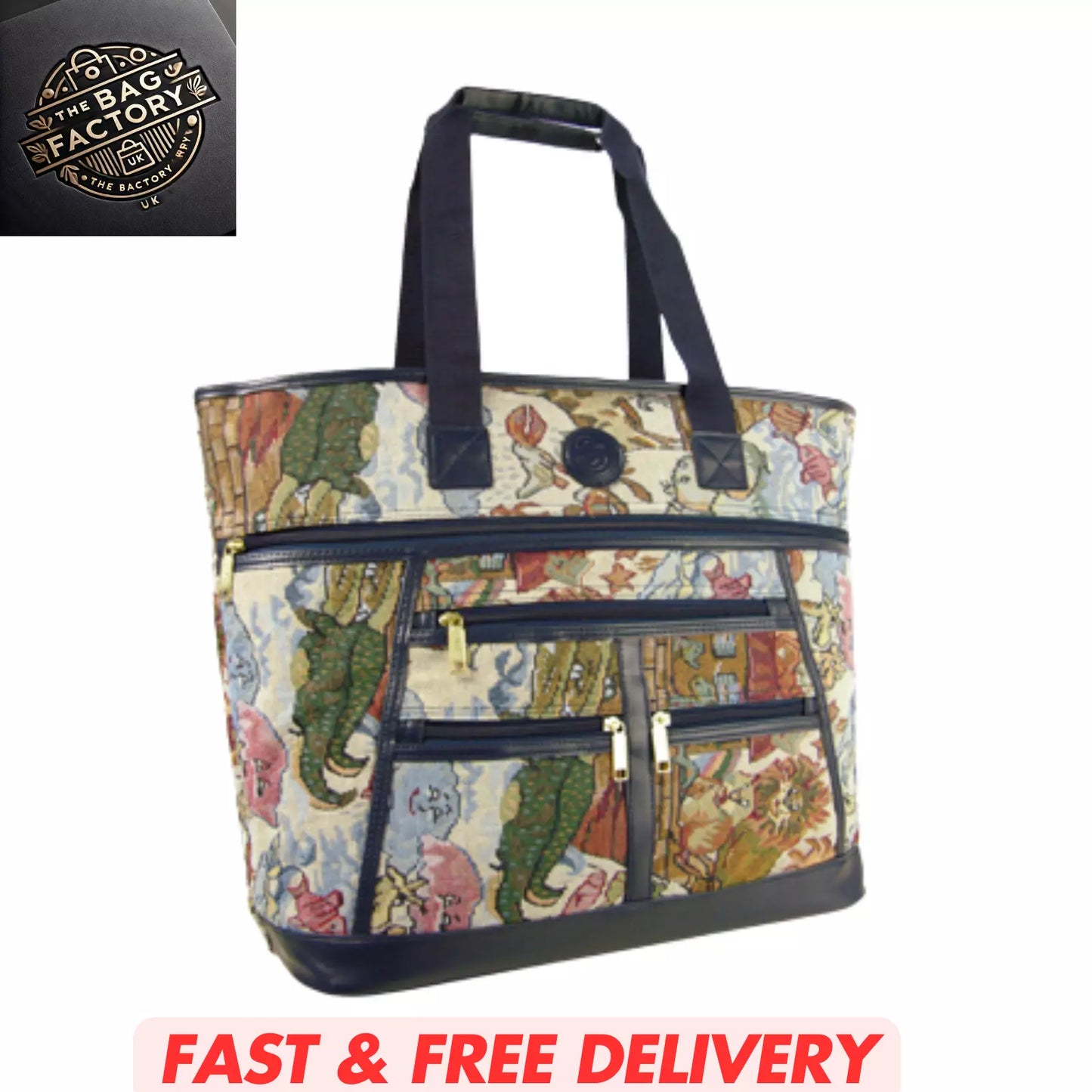 LARGE TAPESTRY SHOPPING BAG WITH ZIP MAIN COMPARTMENT MULTIPLE POCKETS SH104 UK STOCK