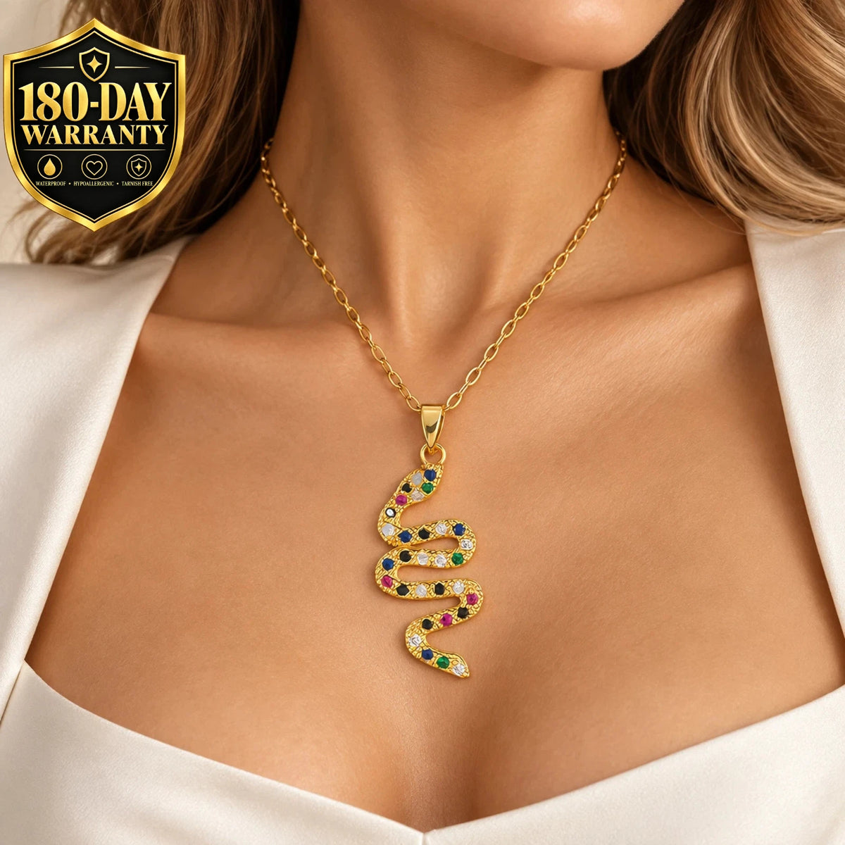 18K GOLD PLATED TITANIUM STEEL SNAKE NECKLACE MULTICOLOUR SERPENT PENDANT GIFT