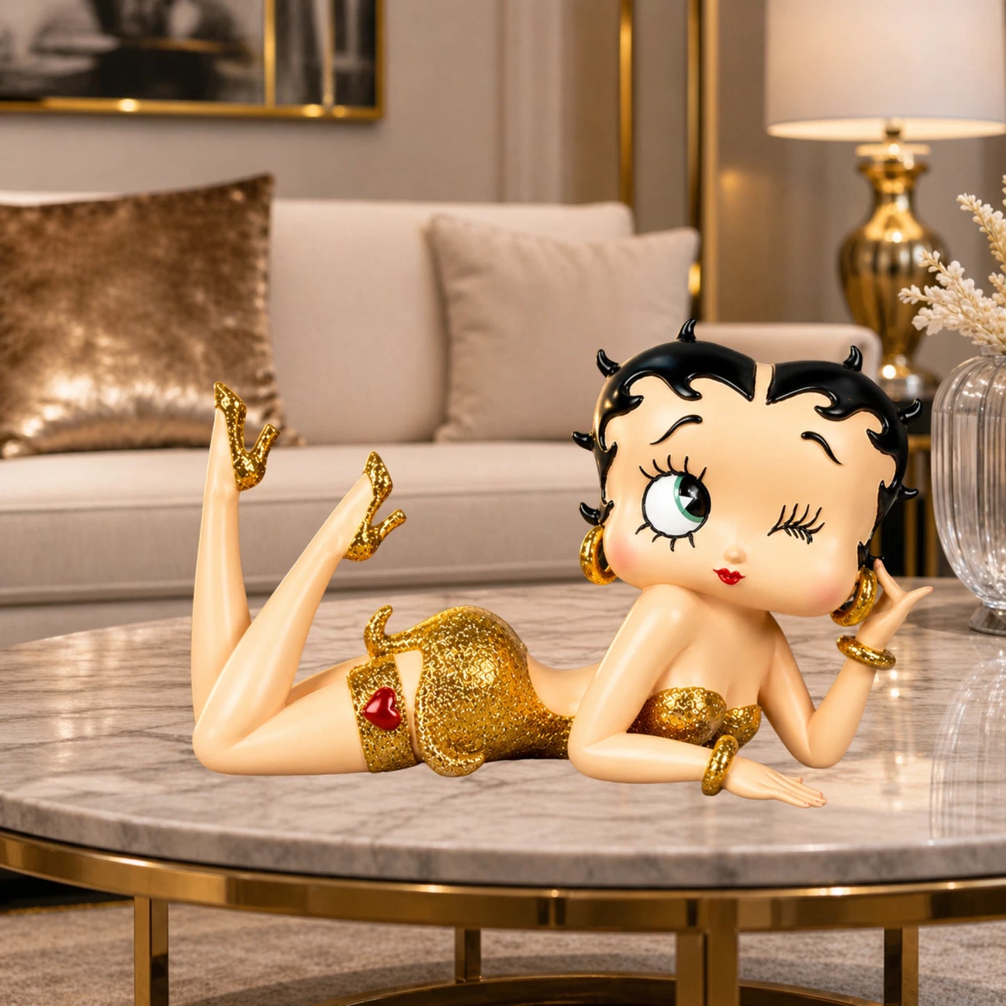 NEW BETTY BOOP LYING DOWN GOLD GLITTER DRESS FIGURINE COLLECTIBLE VINTAGE GIFT UK STOCK