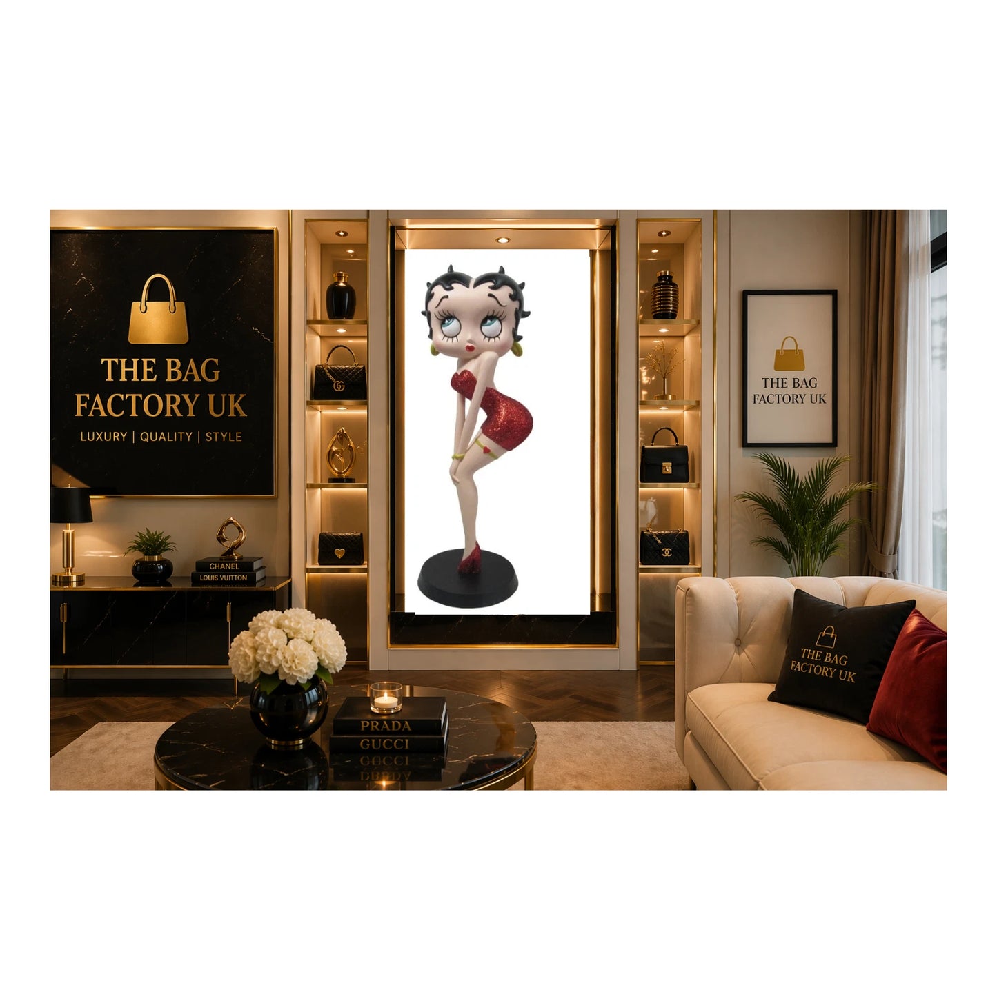 NEW BETTY BOOP CLASSIC POSE RED GLITTER DRESS FIGURINE 29CM VINTAGE ORNAMENT UK STOCK