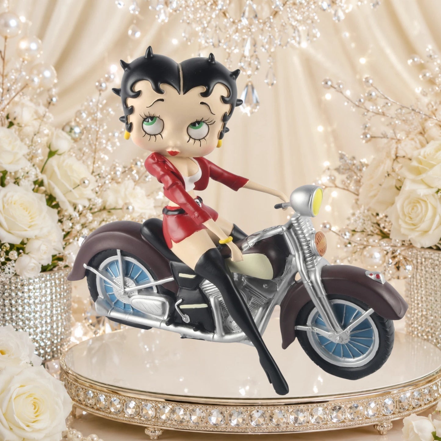 BETTY BOOP MOTORBIKE FIGURINE RED JACKET COLLECTIBLE ORNAMENT 31CM DECOR GIFT UK STOCK