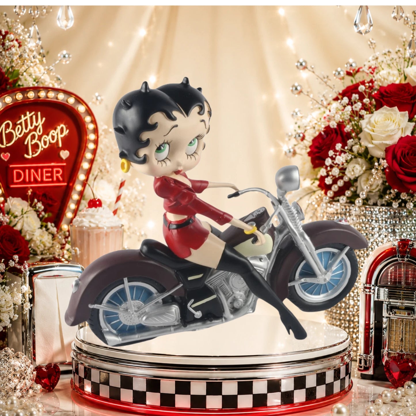 BETTY BOOP MOTORBIKE FIGURINE RED JACKET COLLECTIBLE ORNAMENT 31CM DECOR GIFT UK STOCK