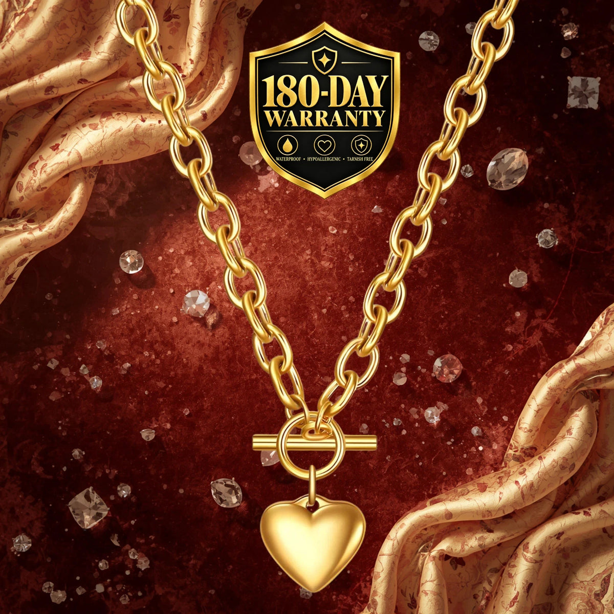 18K GOLD PLATED TITANIUM STEEL HEART PENDANT TOGGLE NECKLACE LADIES GIRLS GIFTUK