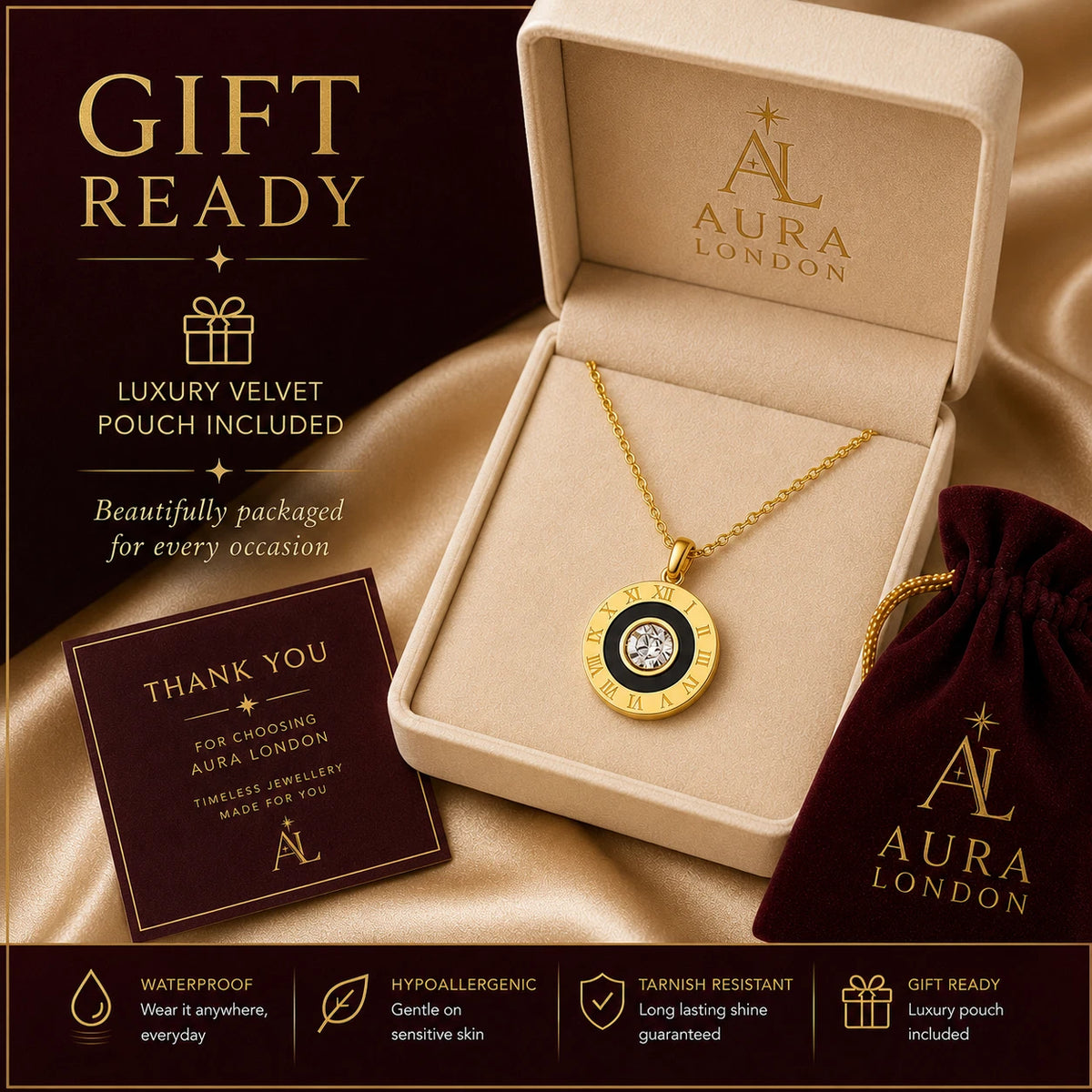 18K GOLD PLATED TITANIUM STEEL ROMAN NUMERAL CZ NECKLACE LADIES ANTI TARNISH UK