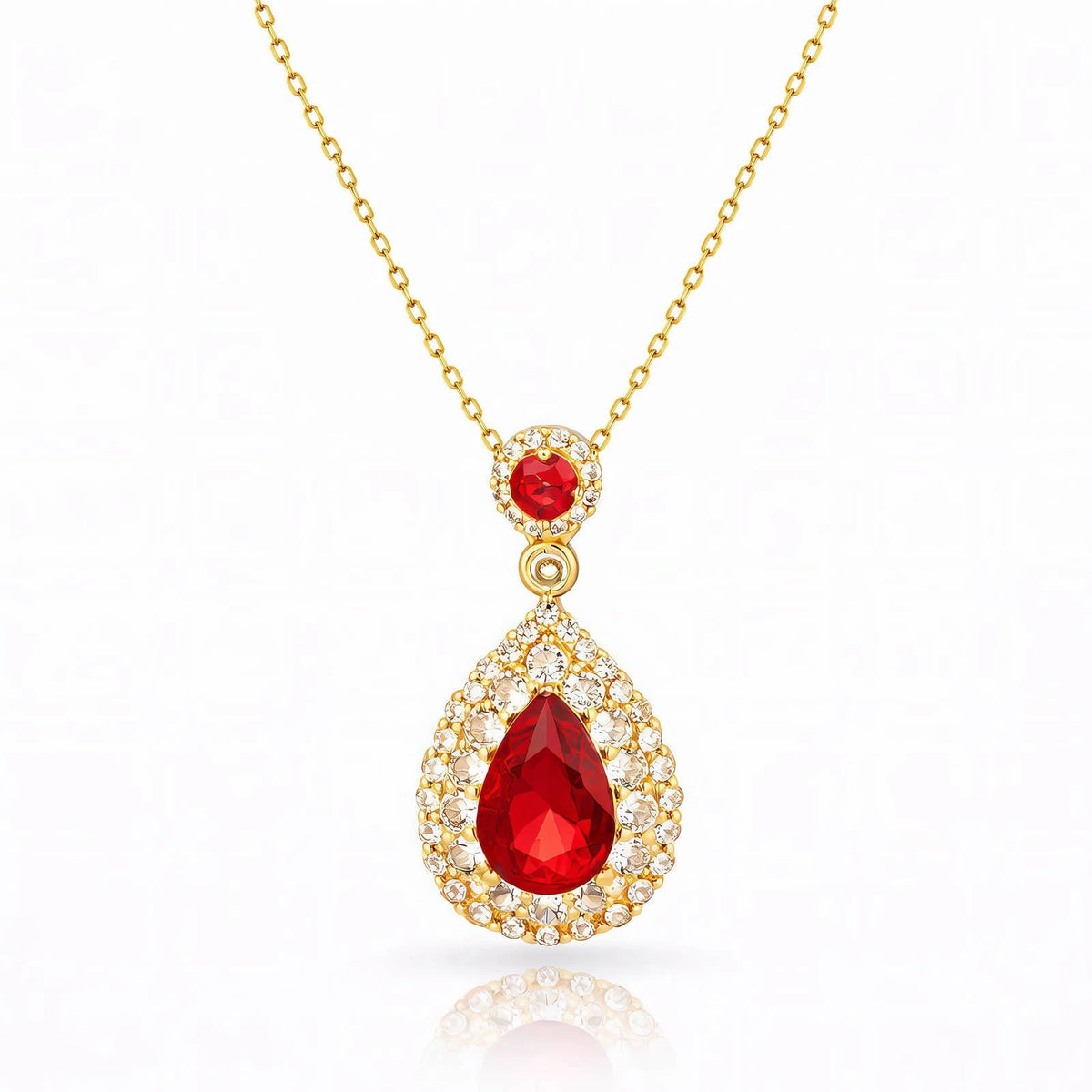18K GOLD PLATED TITANIUM STEEL RED TEARDROP CZ PENDANT NECKLACE WATERPROOF GIFT