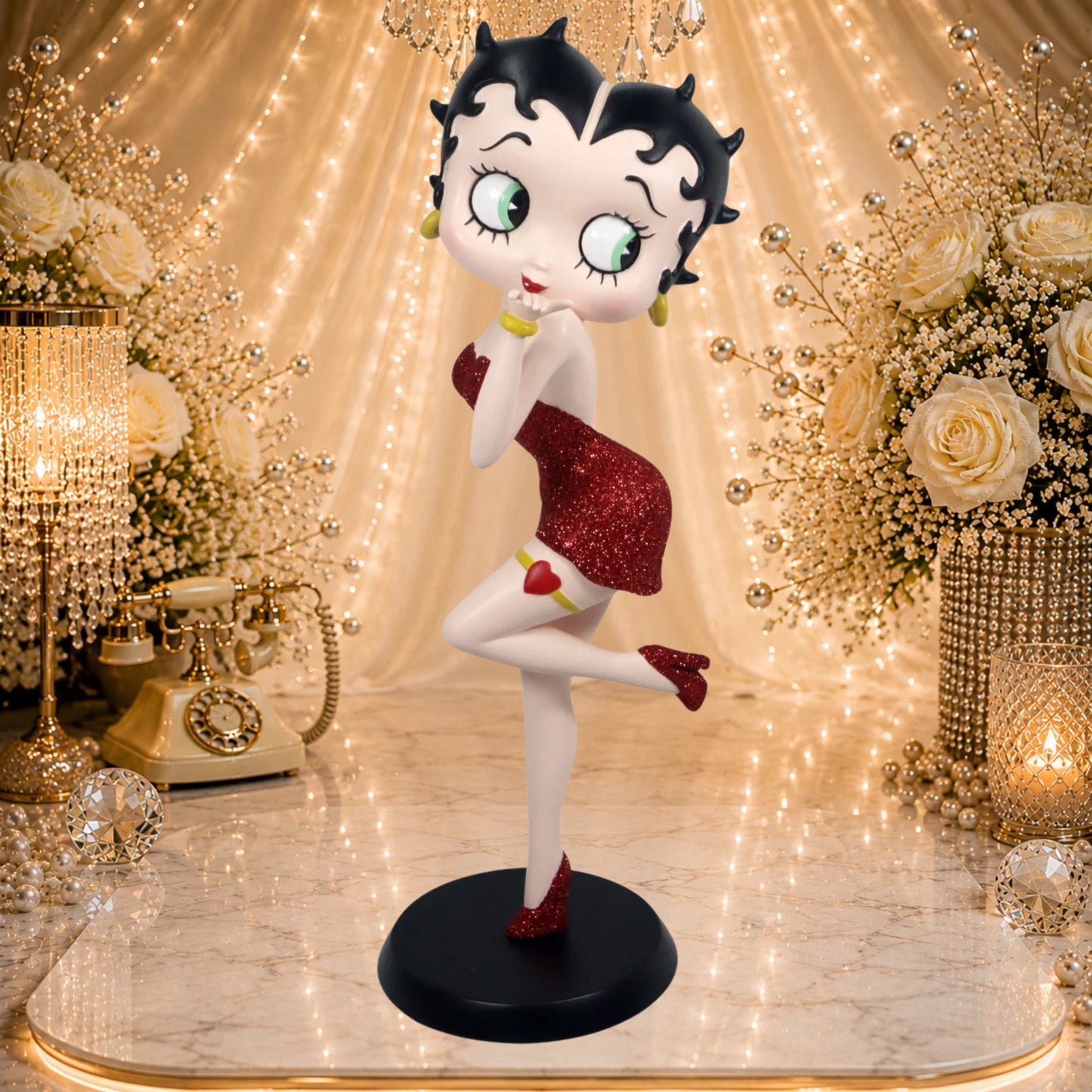 BETTY BOOP RED GLITTER DRESS FIGURINE BLOWING KISSES ORNAMENT GIFT 32CM DECOR UK STOCK