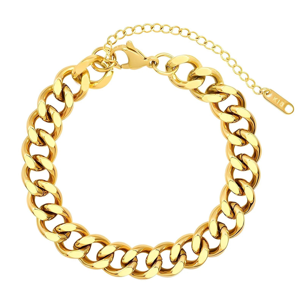 18K GOLD PLATED TITANIUM STEEL CHUNKY CURB CHAIN BRACELET WATERPROOF LADIES GIFT