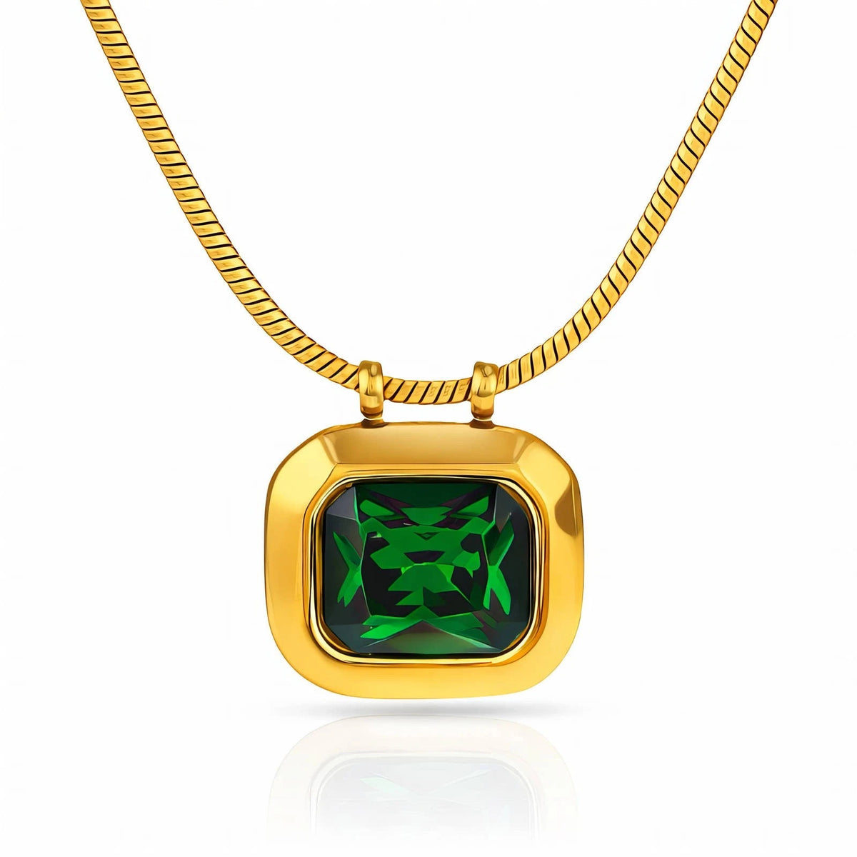 18K GOLD PLATED TITANIUM STEEL GREEN CZ PENDANT NECKLACE WATERPROOF LADIES GIFT