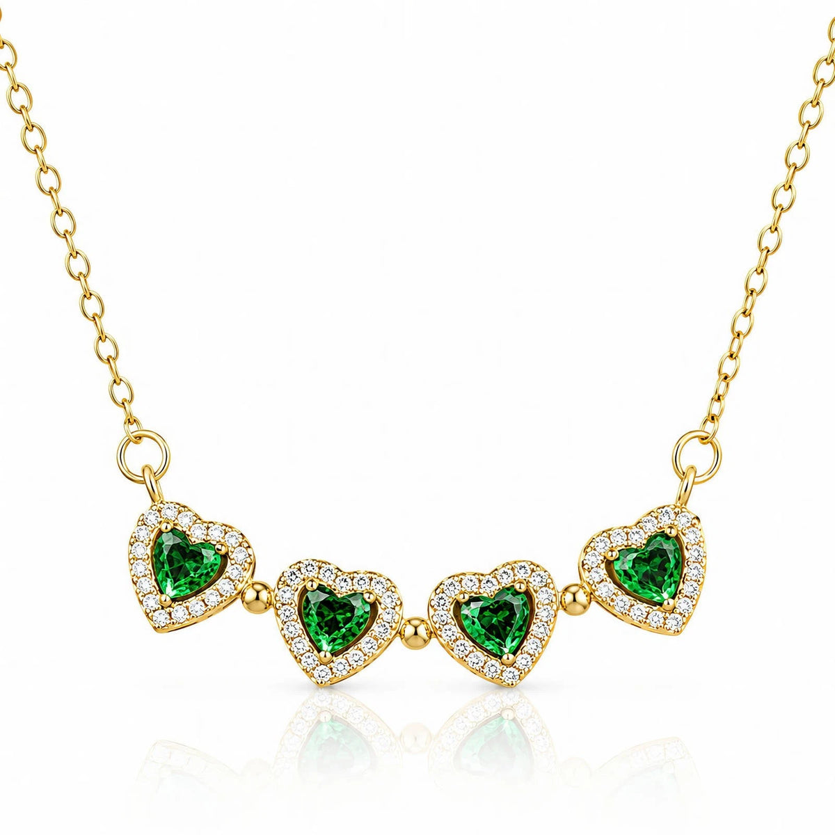 18K GOLD PLATED TITANIUM STEEL GREEN CLOVER CZ PENDANT NECKLACE WATERPROOF GIFT