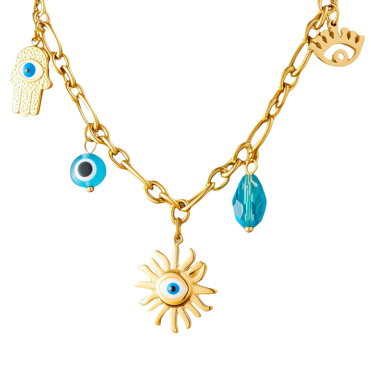 18K GOLD PLATED TITANIUM STEEL EVIL EYE CHARM PENDANT NECKLACE WATERPROOF GIFT  THE BAG FACTORY UK (2725) Business