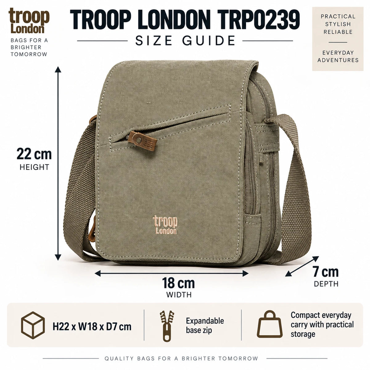 TROOP LONDON TRP0239 CLASSIC CANVAS CROSSBODY SHOULDER BAG UNISEX