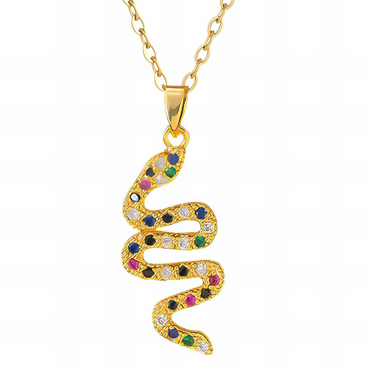 18K GOLD PLATED TITANIUM STEEL SNAKE NECKLACE MULTICOLOUR SERPENT PENDANT GIFT