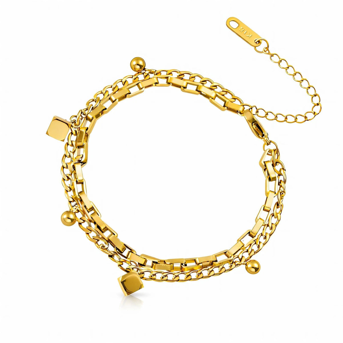 18K GOLD PLATED TITANIUM STEEL MULTI CHAIN CHARM BRACELET WATERPROOF LADIES GIFT