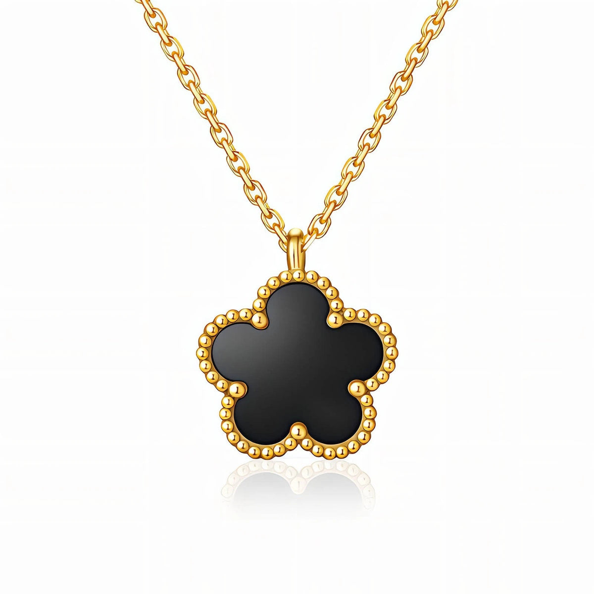 18K GOLD PLATED TITANIUM STEEL BLACK CLOVER PENDANT NECKLACE WATERPROOF GIFT UK