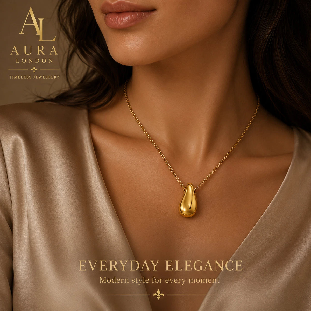 18K GOLD PLATED DROP PENDANT NECKLACE LADIES TITANIUM STEEL ANTI TARNISH GIFT UK