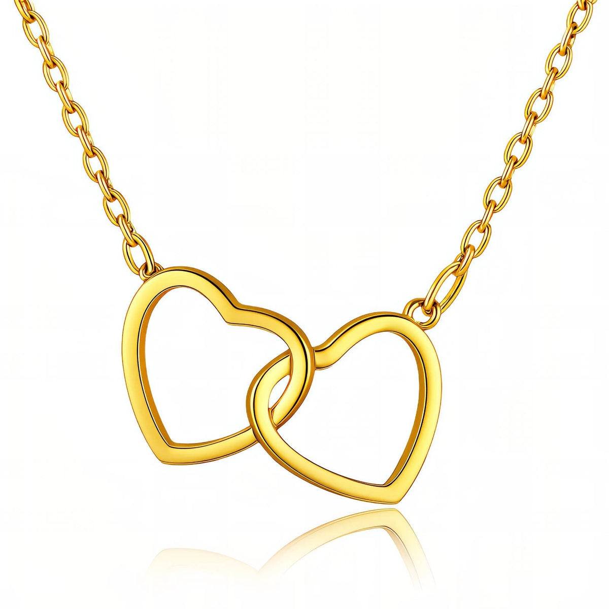 18K GOLD PLATED TITANIUM STEEL LADIES INTERLOCKING HEART NECKLACE WATERPROOF UK