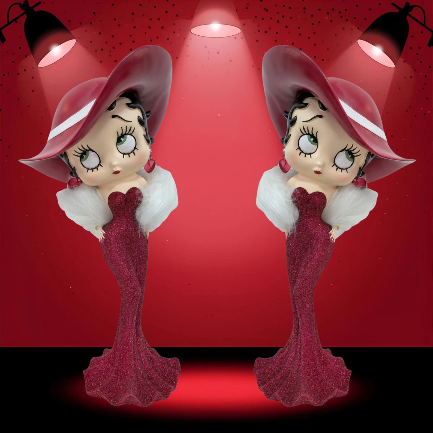 NEW BETTY BOOP MADAME RED GLITTER HAT FUR STOLE FIGURINE ORNAMENT 30.5CM VINTAGE UK STOCK