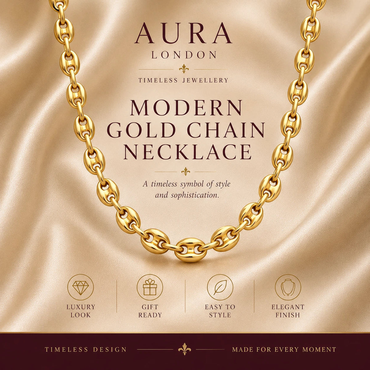 18K GOLD PLATED TITANIUM STEEL LADIES STATEMENT LINK CHAIN NECKLACE WATERPROOF