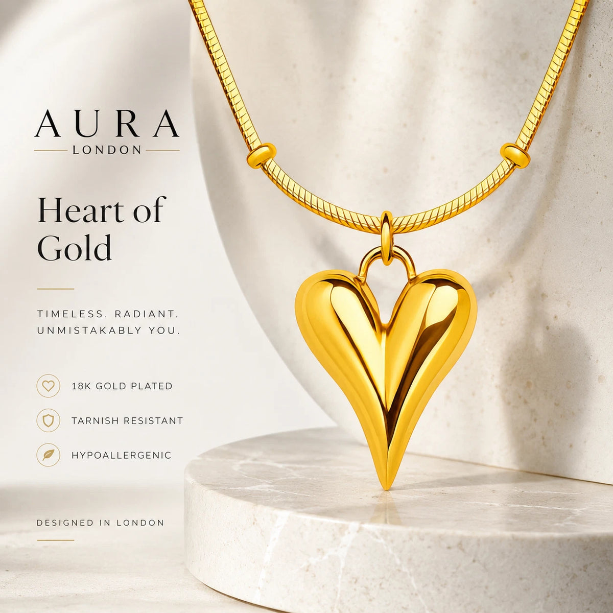 18K GOLD PLATED TITANIUM STEEL HEART NECKLACE PVD WATERPROOF GIFT GIRL HER UK