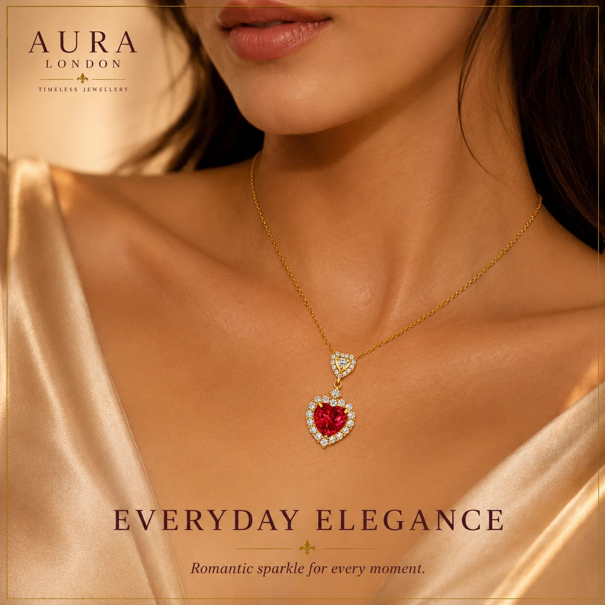 18K GOLD PLATED TITANIUM STEEL LADIES HEART CZ NECKLACE WATERPROOF ROMANTIC GIFT