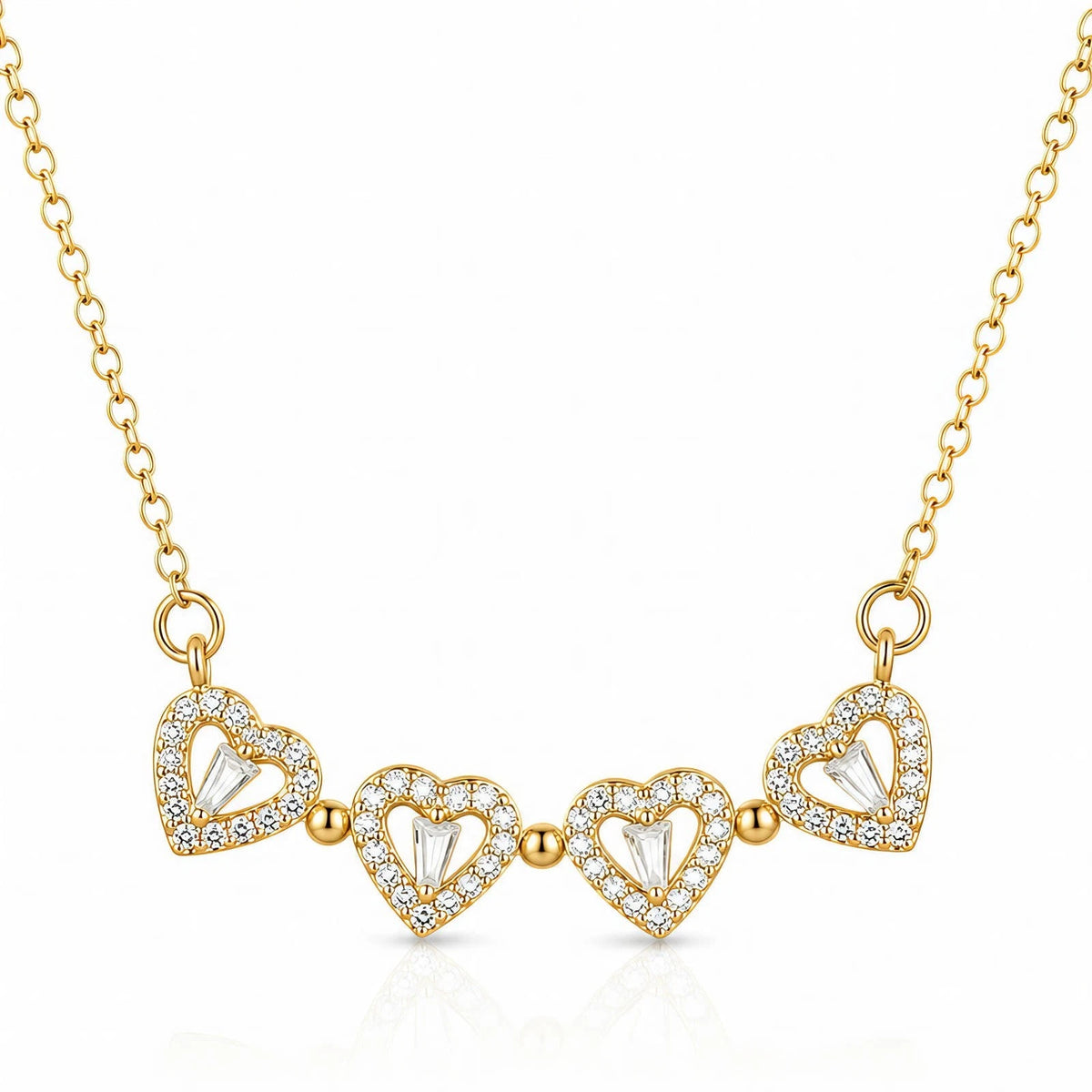 18K GOLD PLATED TITANIUM STEEL OPENABLE CLOVER HEART CZ NECKLACE WATERPROOF GIFT