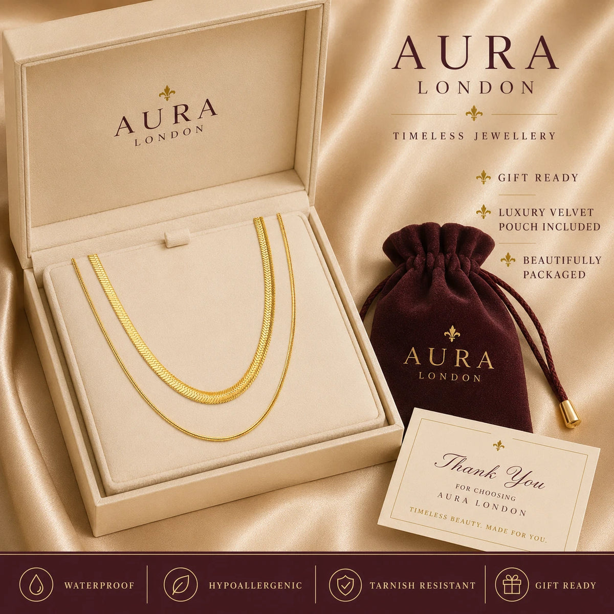 18K GOLD PLATED TITANIUM STEEL DOUBLE LAYER CHAIN NECKLACE WATERPROOF LADIES UK