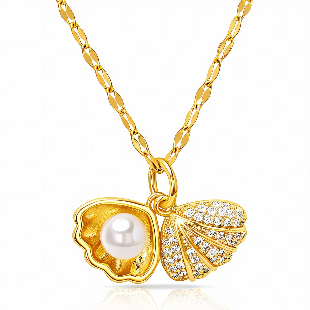 18K GOLD PLATED TITANIUM STEEL LADIES PEARL SHELL CZ NECKLACE WATERPROOF GIFT UK