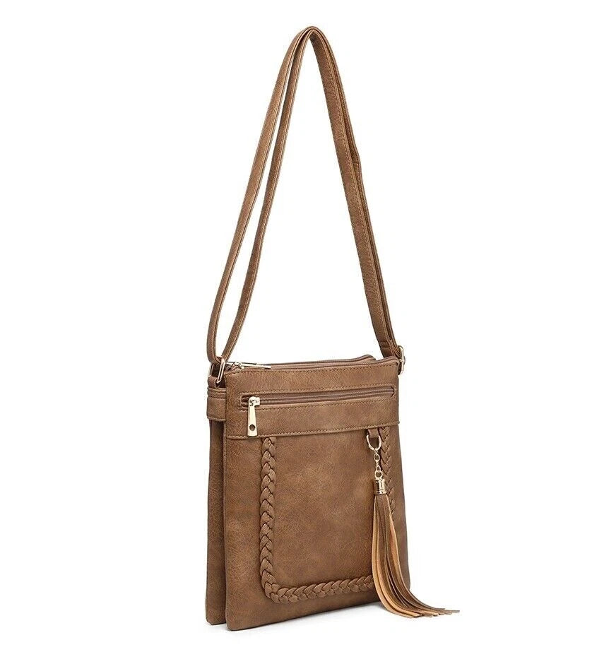 BOUTIQUE VEGAN LEATHER CROSSBODY BAG WOMEN'S TASSELS SHOULDER HANDBAG UK STOCK