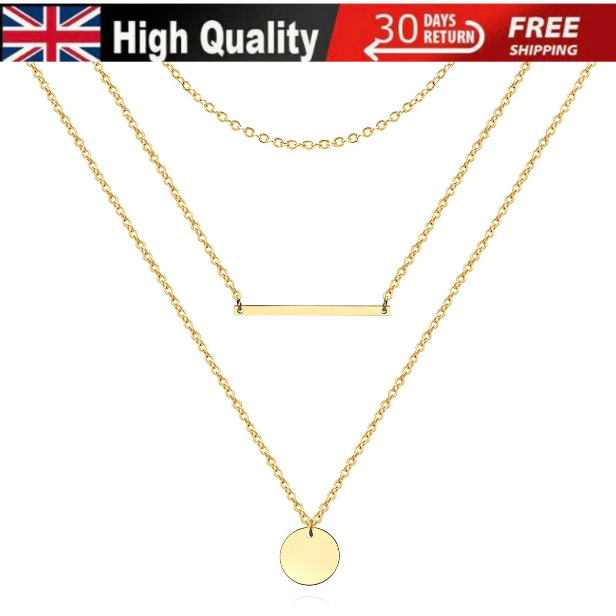 LADIES 18K GOLD PLATED PENDANT NECKLACE WATERPROOF HYPOALLERGENIC TARNISH FREE
